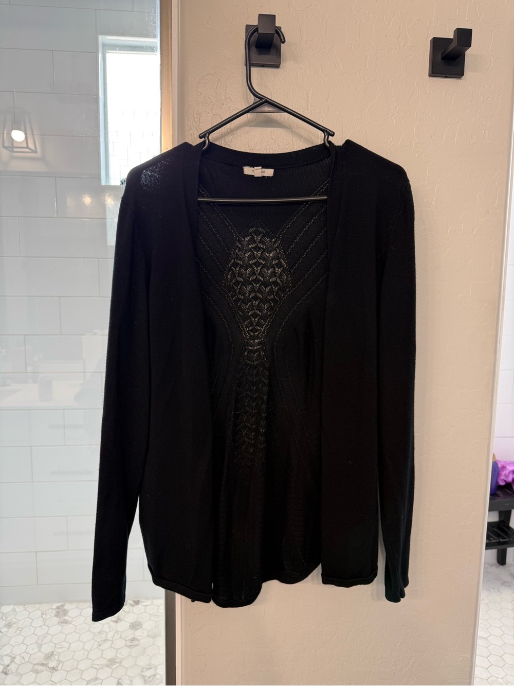 Maurices Black Open-Front Knit Cardigan with Textured Back